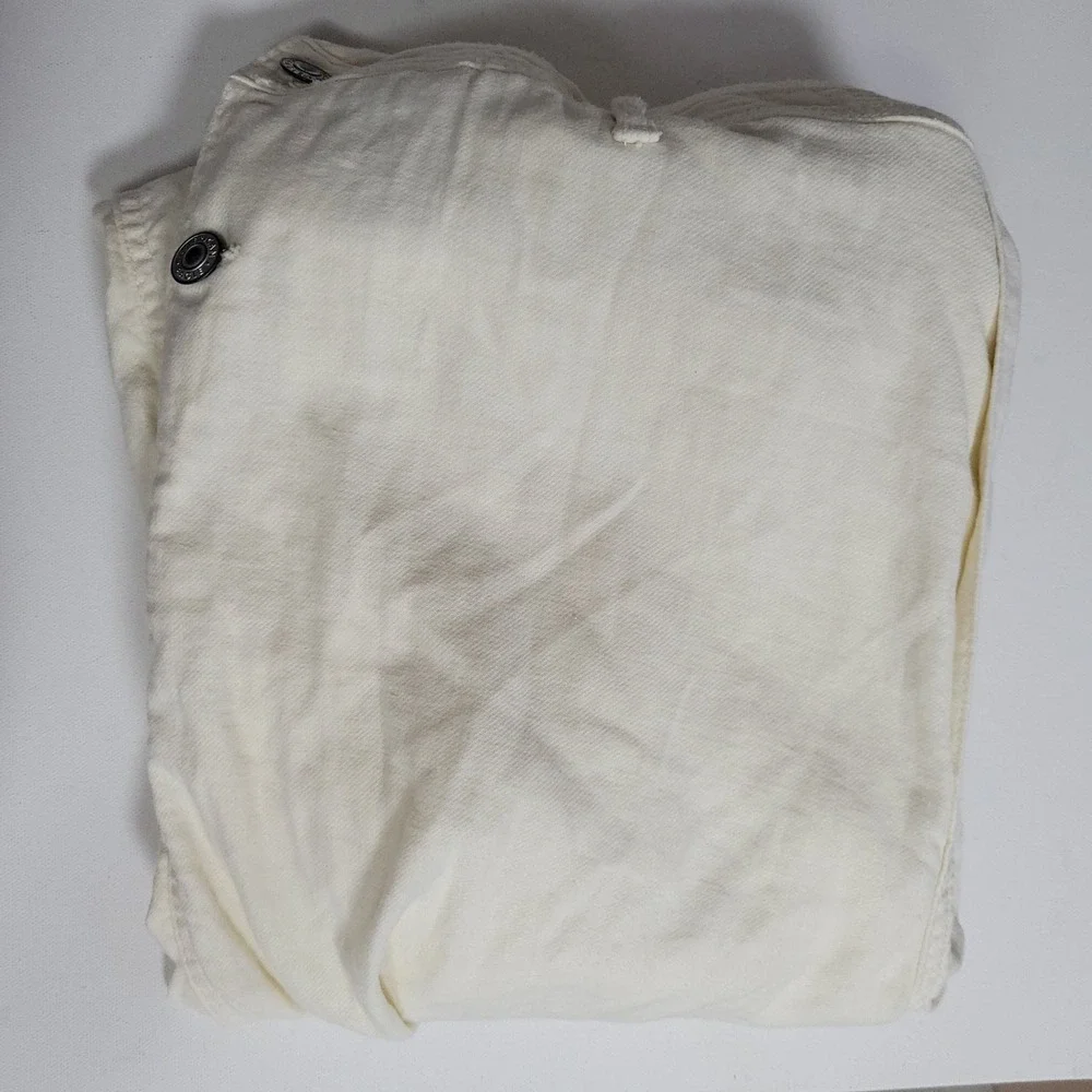 American Eagle Cream Linen Blend Overalls Jumpsuit L Wide Leg Boho Utility